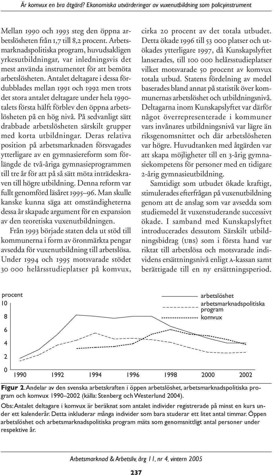 Antalet deltagare i dessa fördubblades mellan 1991 och 1992 men trots det stora antalet deltagare under hela 1990- talets första hälft förblev den öppna arbetslösheten på en hög nivå.
