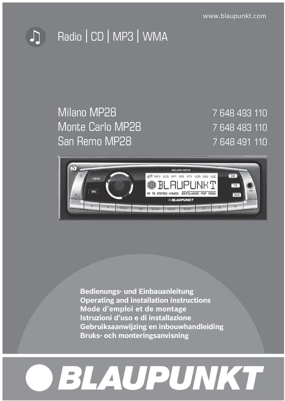 Remo MP28 7 648 491 110 Bedienungs- und Einbauanleitung Operating and