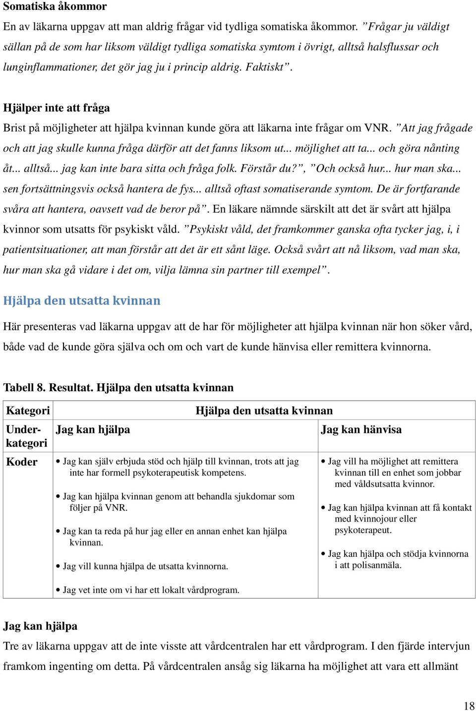 Hjälper inte att fråga Brist på möjligheter att hjälpa kvinnan kunde göra att läkarna inte frågar om VNR. Att jag frågade och att jag skulle kunna fråga därför att det fanns liksom ut.