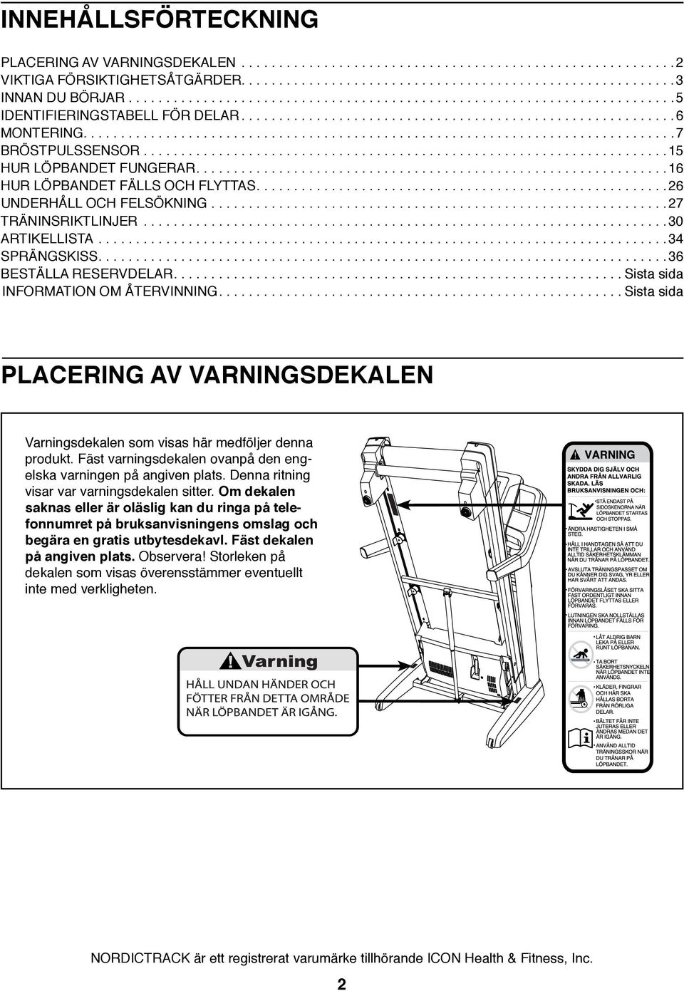 ..................................................................... 1 HUR LÖPBANDET FUNGERAR...............................................................16 HUR LÖPBANDET FÄLLS OCH FLYTTAS.