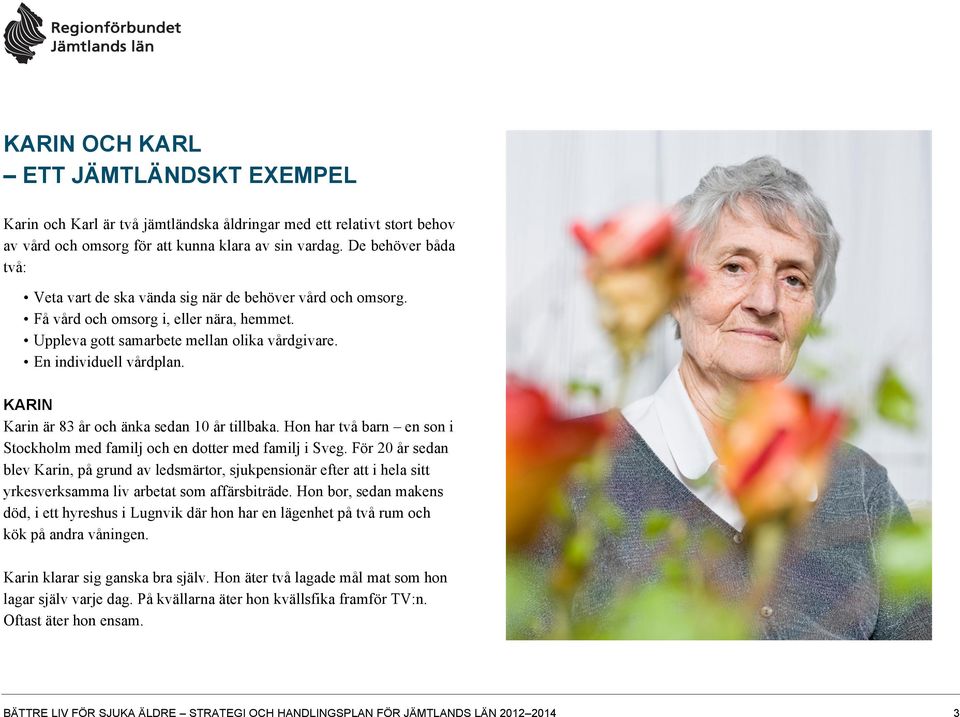 KARIN Karin är 83 år och änka sedan 10 år tillbaka. Hon har två barn en son i Stockholm med familj och en dotter med familj i Sveg.