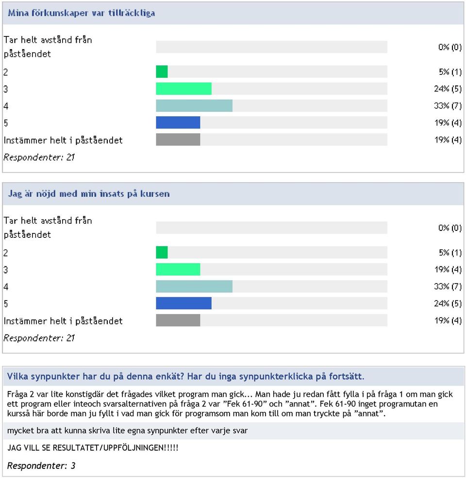 .. Man hade ju redan fått fylla i på fråga 1 om man gick ett program eller inteoch svarsalternativen på fråga 2 var Fek 61-90 och annat.