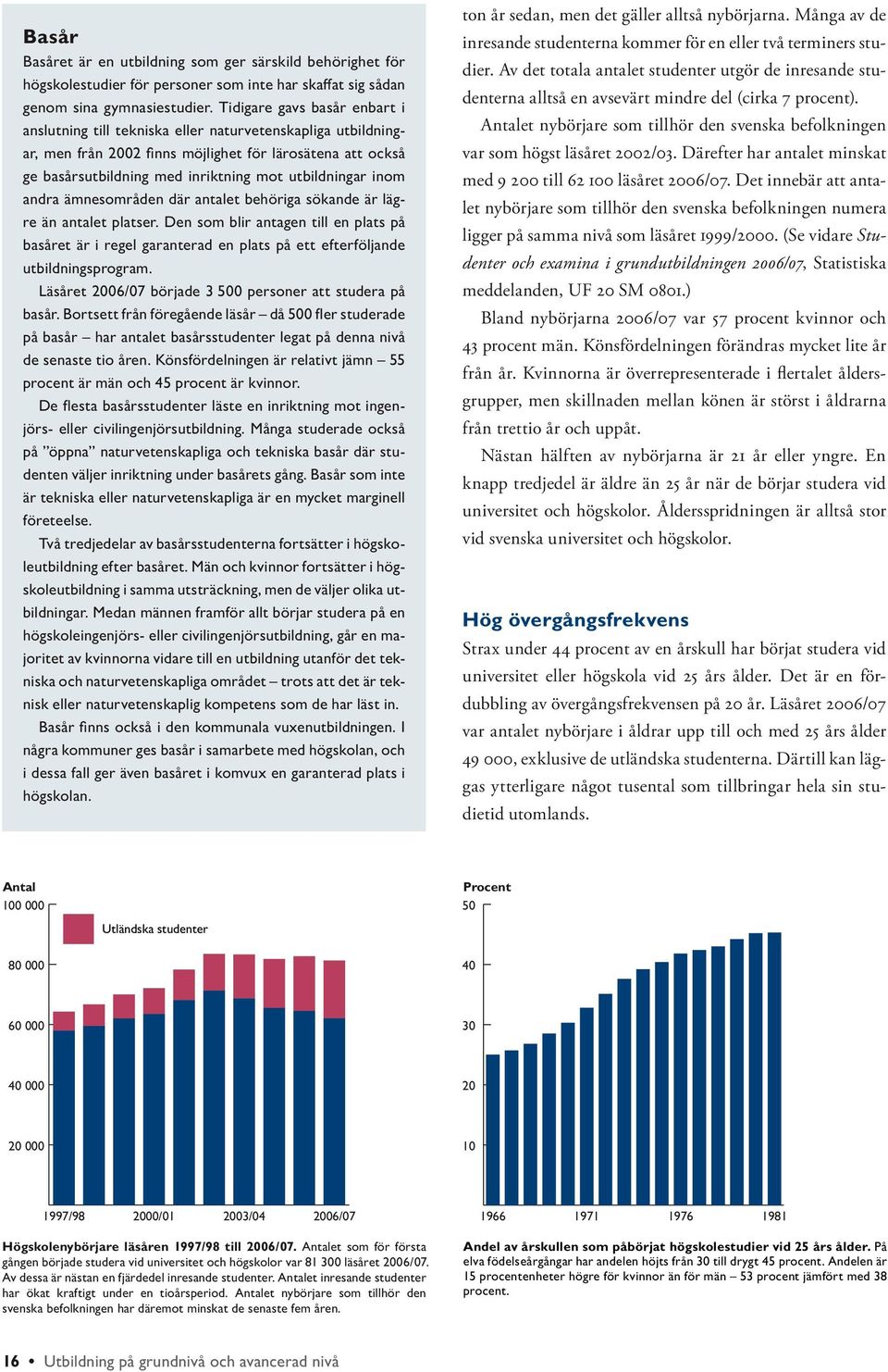 inom andra ämnesområden där antalet behöriga sökande är lägre än antalet platser. Den som blir antagen till en plats på basåret är i regel garanterad en plats på ett efterföljande utbildningsprogram.