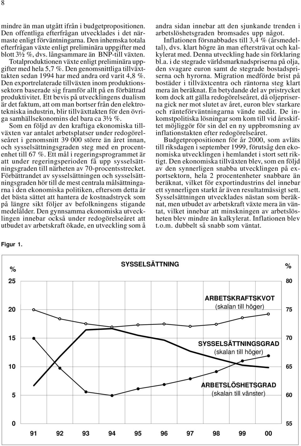 Den genomsnittliga tillväxttakten sedan 1994 har med andra ord varit 4,8 %. Den exportrelaterade tillväxten inom produktionssektorn baserade sig framför allt på en förbättrad produktivitet.