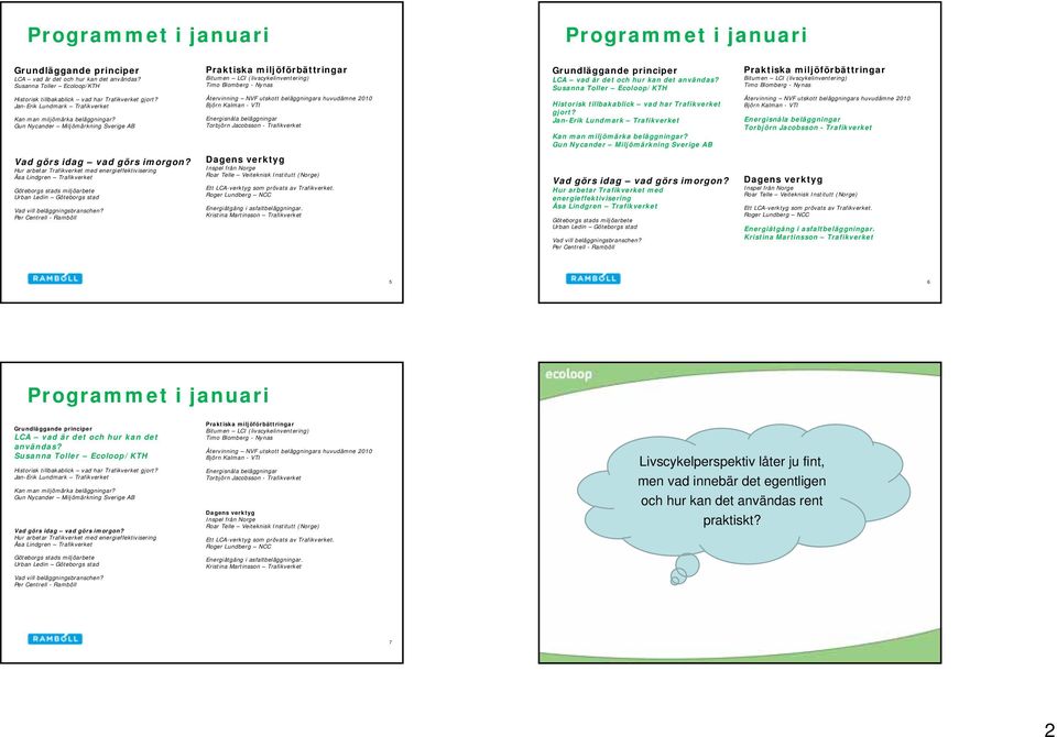 Hur arbetar Trafikverket med energieffektivisering 5 6 Programmet i januari LCA