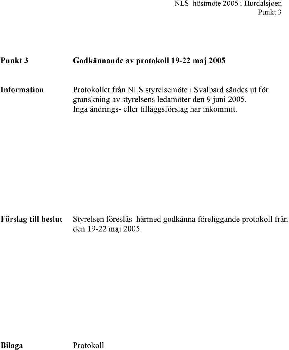 2005. Inga ändrings- eller tilläggsförslag har inkommit.