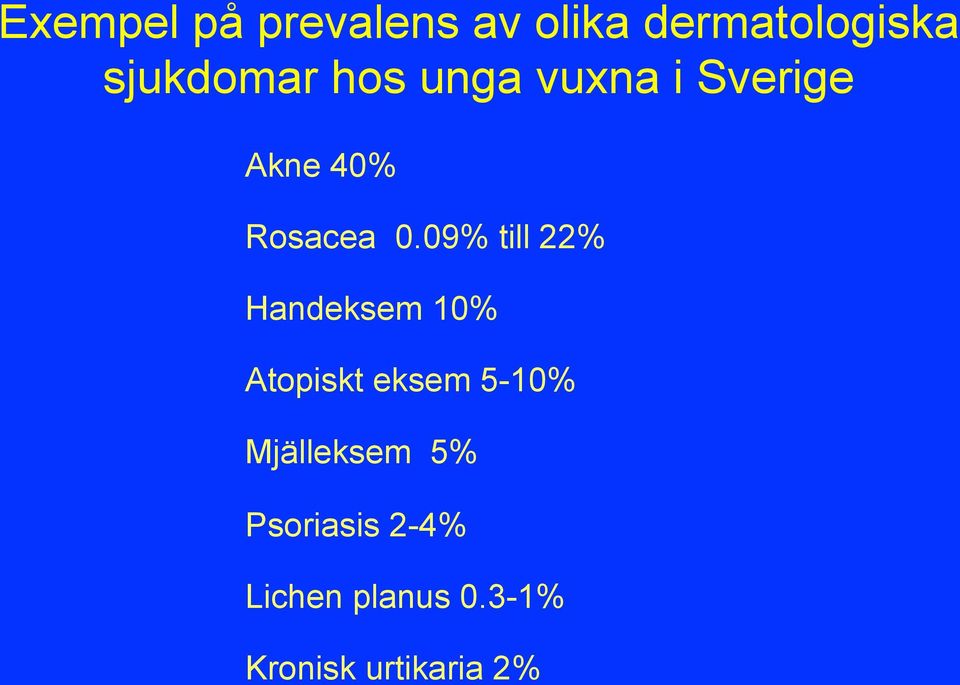 09% till 22% Handeksem 10% Atopiskt eksem 5-10%