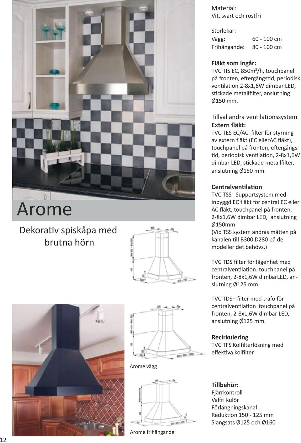 Tillval andra ventilationssystem Extern fläkt: TVC TES EC/AC filter för styrning av extern fläkt (EC ellerac fläkt), touchpanel på fronten, eftergångstid, periodisk ventilation, 2-8x1,6W dimbar LED,