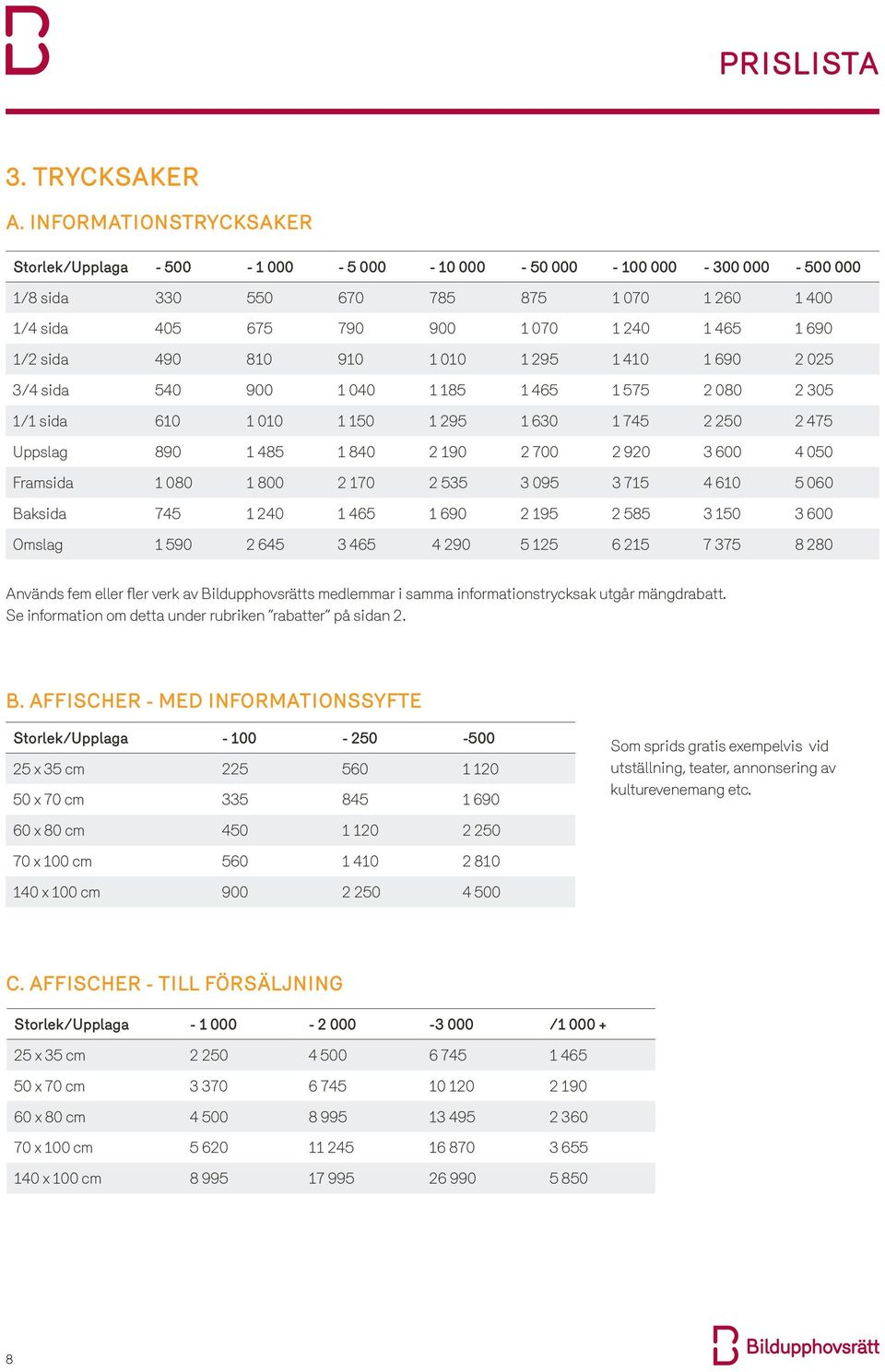 490 810 910 1 010 1 295 1 410 1 690 2 025 3/4 sida 540 900 1 040 1 185 1 465 1 575 2 080 2 305 1/1 sida 610 1 010 1 150 1 295 1 630 1 745 2 250 2 475 Uppslag 890 1 485 1 840 2 190 2 700 2 920 3 600 4