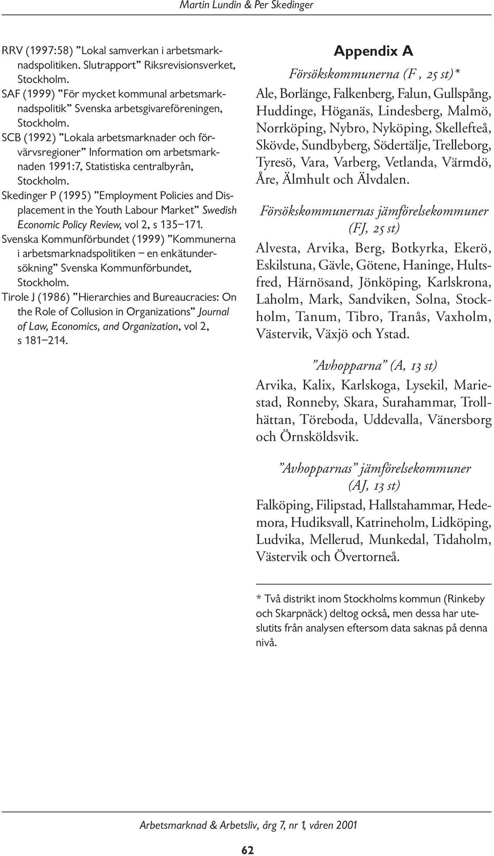 SCB (1992) Lokala arbetsmarknader och förvärvsregioner Information om arbetsmarknaden 1991:7, Statistiska centralbyrån, Stockholm.