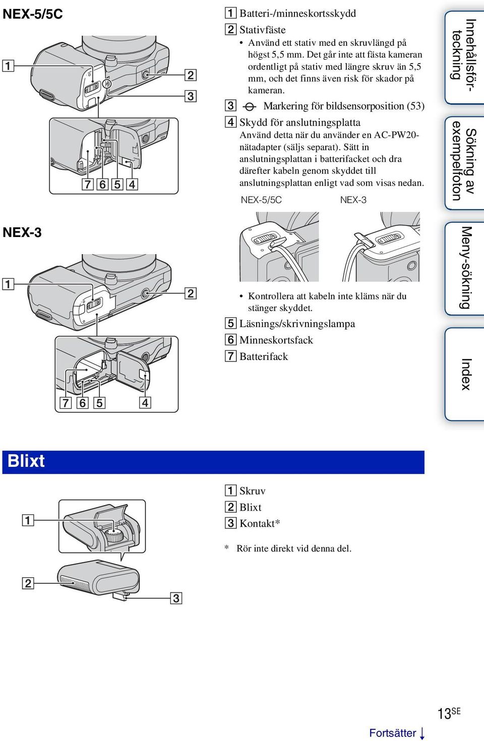 C Markering för bildsensorposition (53) D Skydd för anslutningsplatta Använd detta när du använder en AC-PW20- nätadapter (säljs separat).