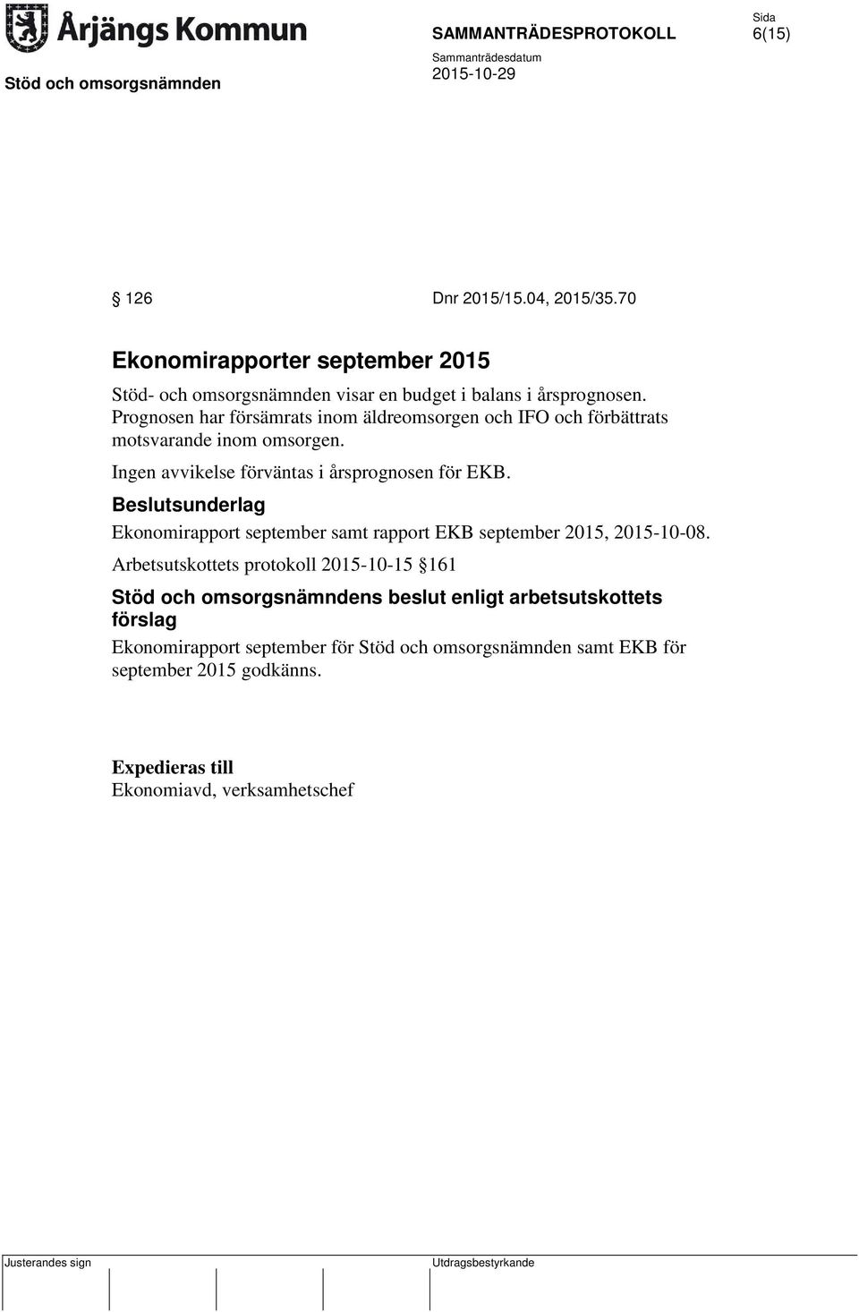 Ekonomirapport september samt rapport EKB september 2015, 2015-10-08.