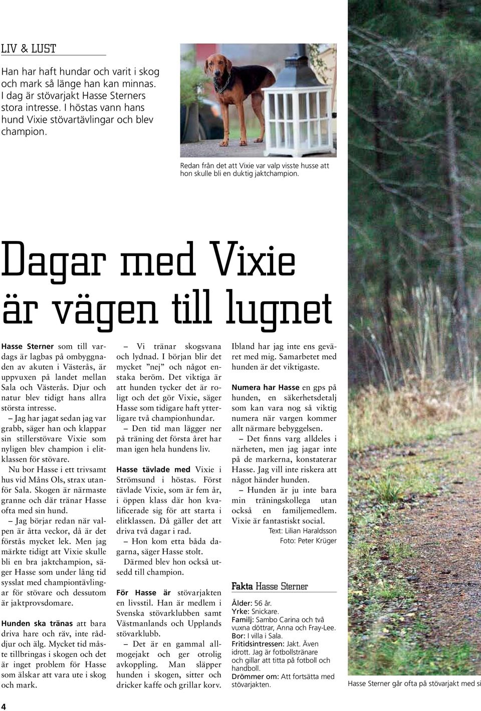 Dagar med Vixie är vägen till lugnet Hasse Sterner som till vardags är lagbas på ombyggnaden av akuten i Västerås, är uppvuxen på landet mellan Sala och Västerås.