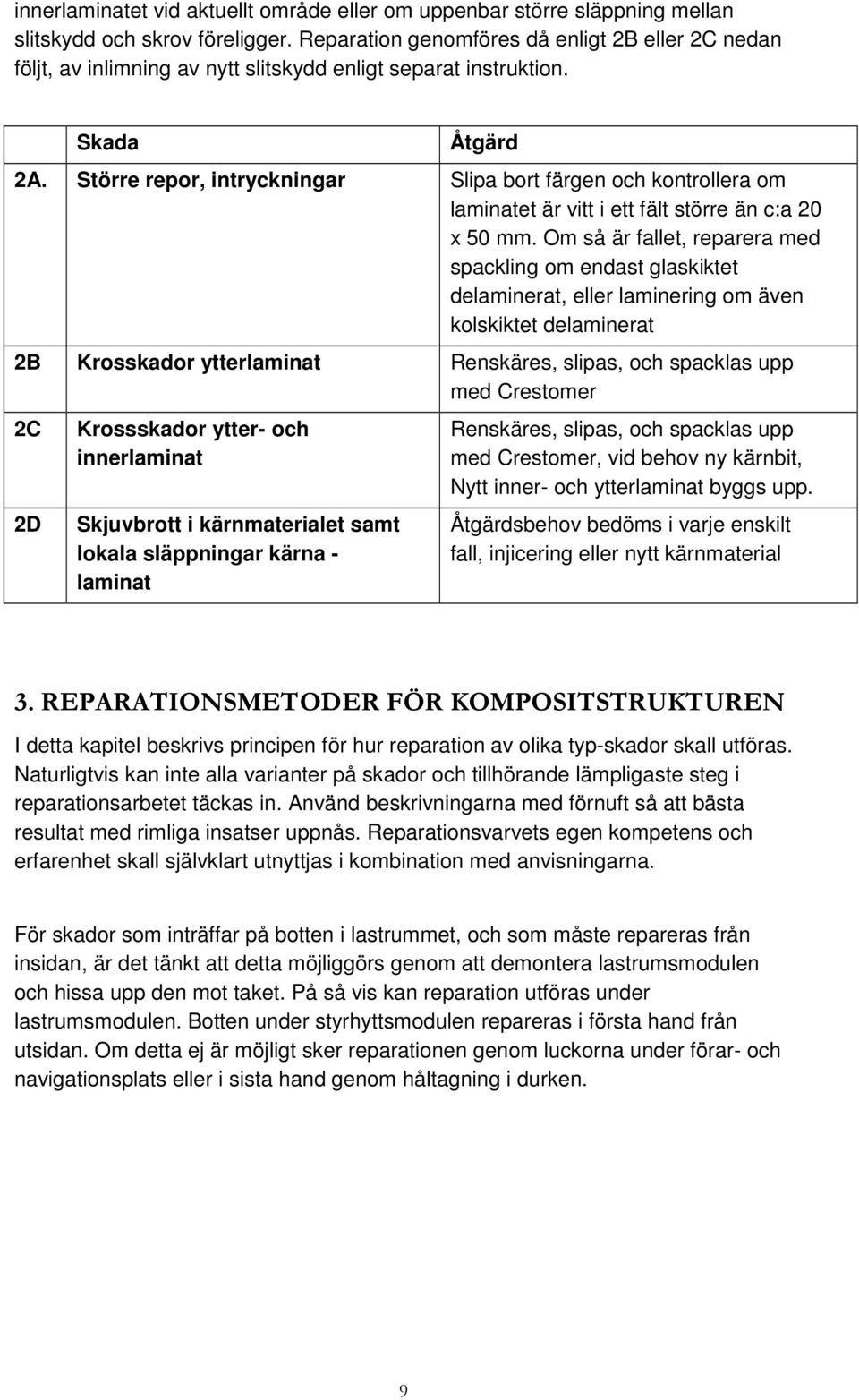 Större repor, intryckningar Slipa bort färgen och kontrollera om laminatet är vitt i ett fält större än c:a 20 x 50 mm.