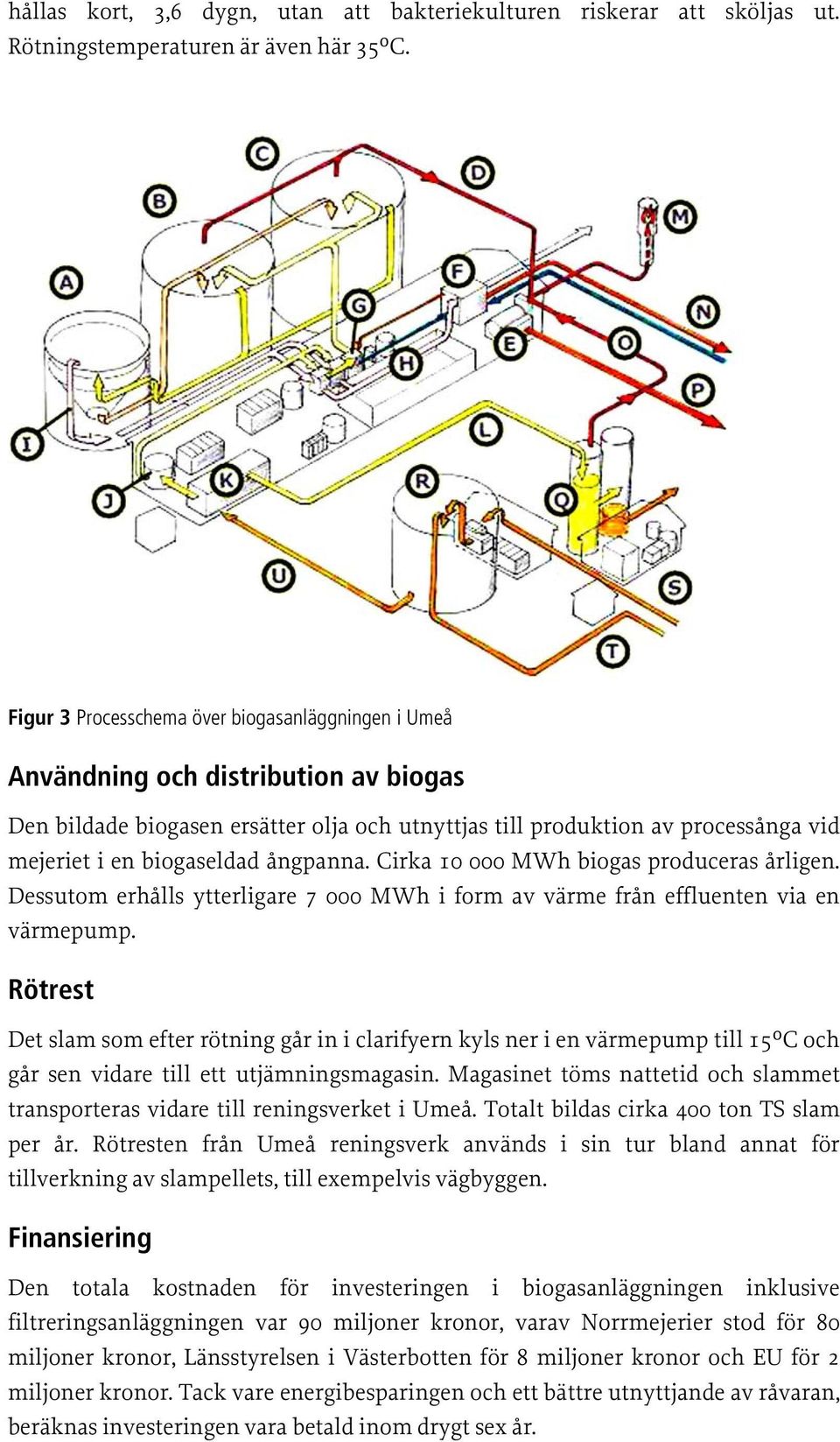 ångpanna. Cirka 10 000 MWh biogas produceras årligen. Dessutom erhålls ytterligare 7 000 MWh i form av värme från effluenten via en värmepump.