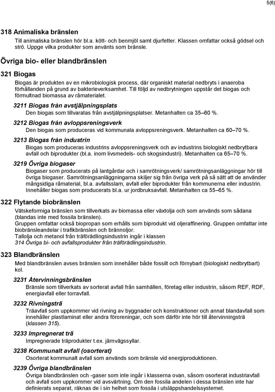 Till följd av nedbrytningen uppstår det biogas och förmultnad biomassa av råmaterialet. 3211 Biogas från avstjälpningsplats Den biogas som tillvaratas från avstjälpningsplatser.