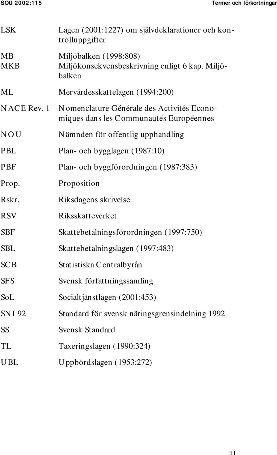 1 NOU Nomenclature Générale des Activités Economiques dans les Communautés Européennes Nämnden för offentlig upphandling PBL Plan- och bygglagen (1987:10) PBF Plan- och byggförordningen (1987:383)