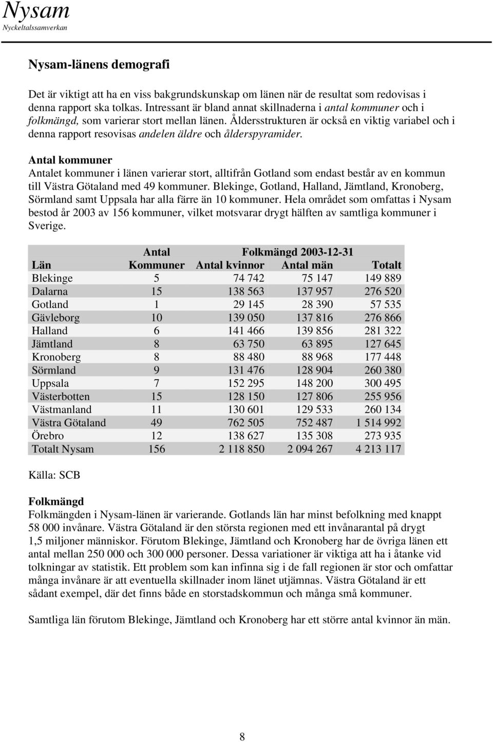 Åldersstrukturen är också en viktig variabel och i denna rapport resovisas andelen äldre och ålderspyramider.