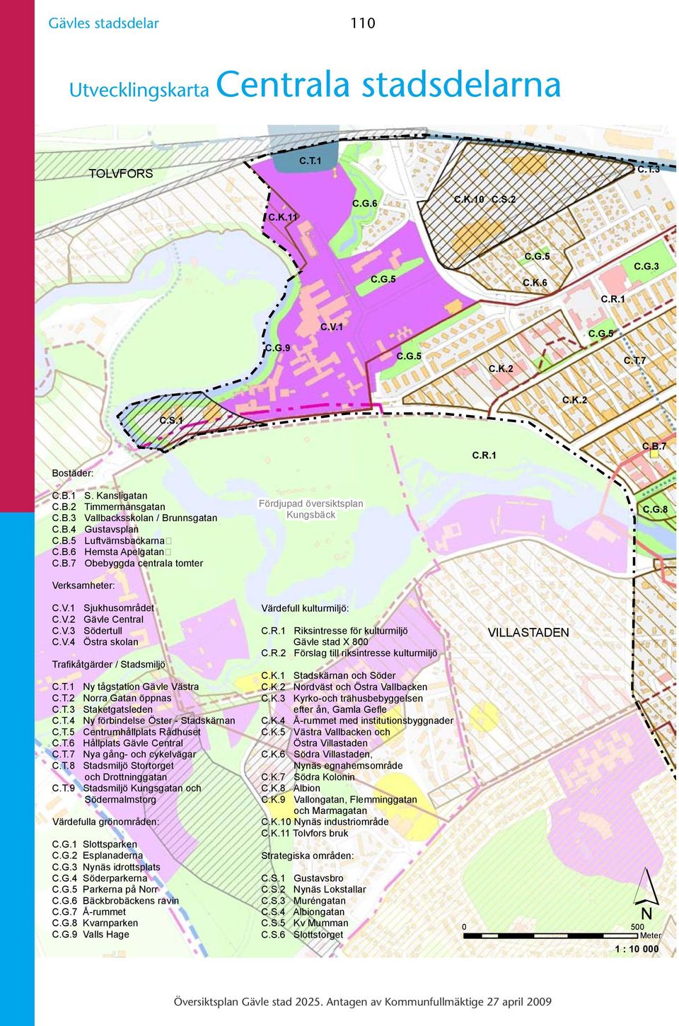 V.1 Sjukhusområdet C.V.2 Gävle Central C.V.3 Södertull C.V.4 Östra skolan Trafikåtgärder / Stadsmiljö C.T.1 Ny tågstation Gävle Västra C.T.2 Norra Gatan öppnas C.T.3 Staketgatsleden C.T.4 Ny förbindelse Öster - Stadskärnan C.