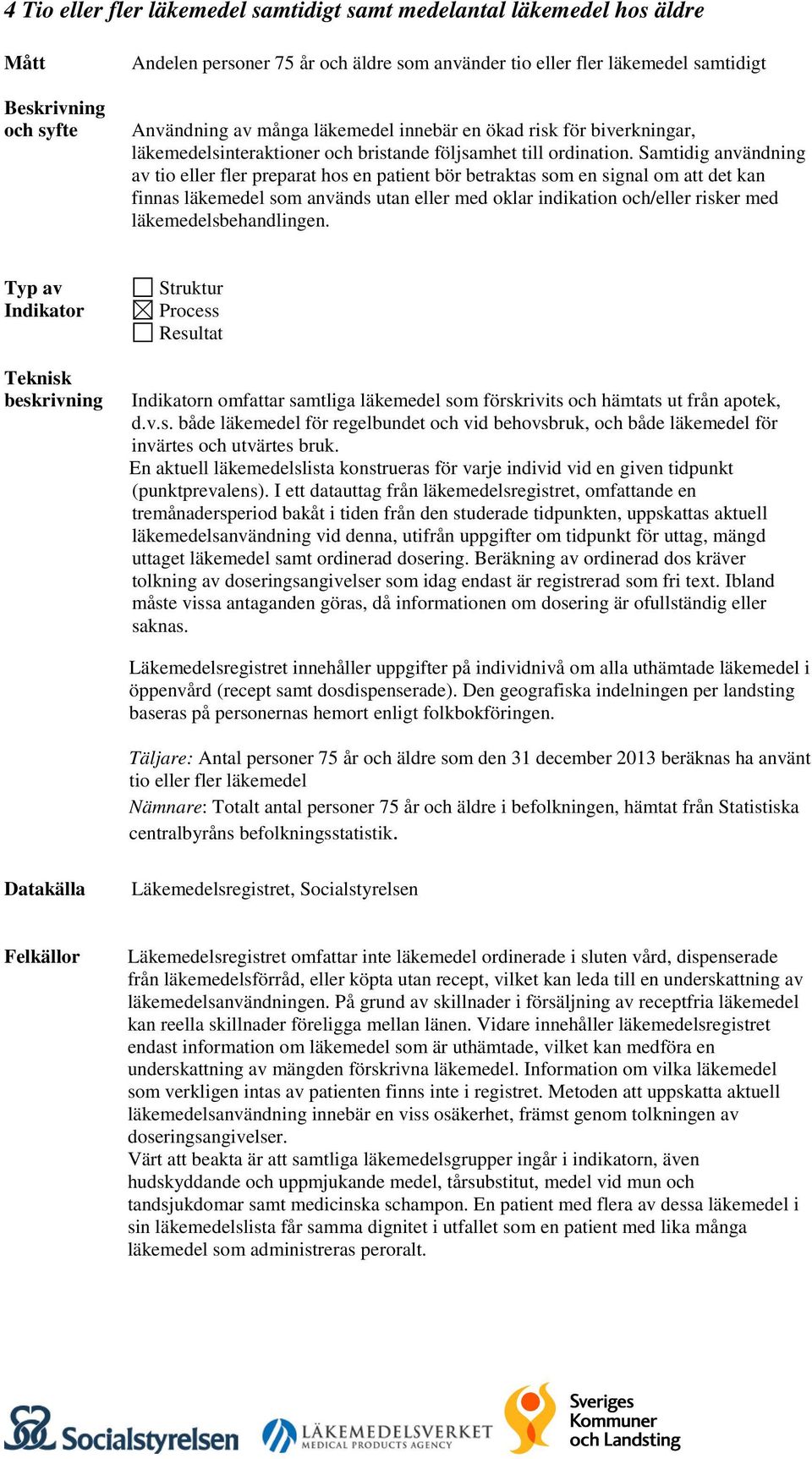 Samtidig användning av tio eller fler preparat hos en patient bör betraktas som en signal om att det kan finnas läkemedel som används utan eller med oklar indikation och/eller risker med