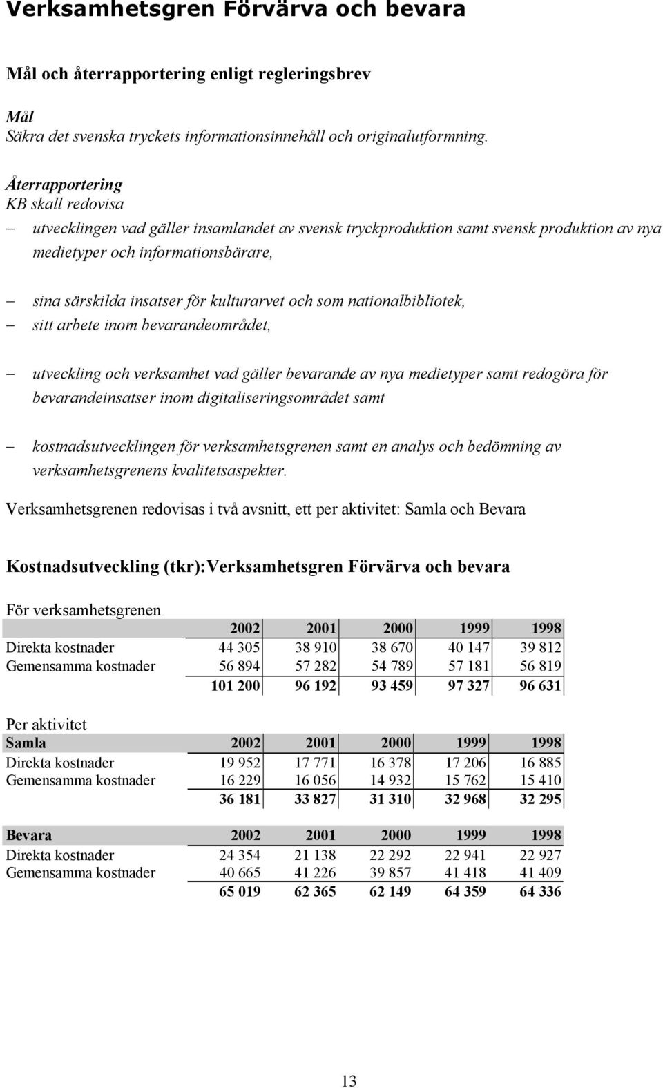 kulturarvet och som nationalbibliotek, sitt arbete inom bevarandeområdet, utveckling och verksamhet vad gäller bevarande av nya medietyper samt redogöra för bevarandeinsatser inom