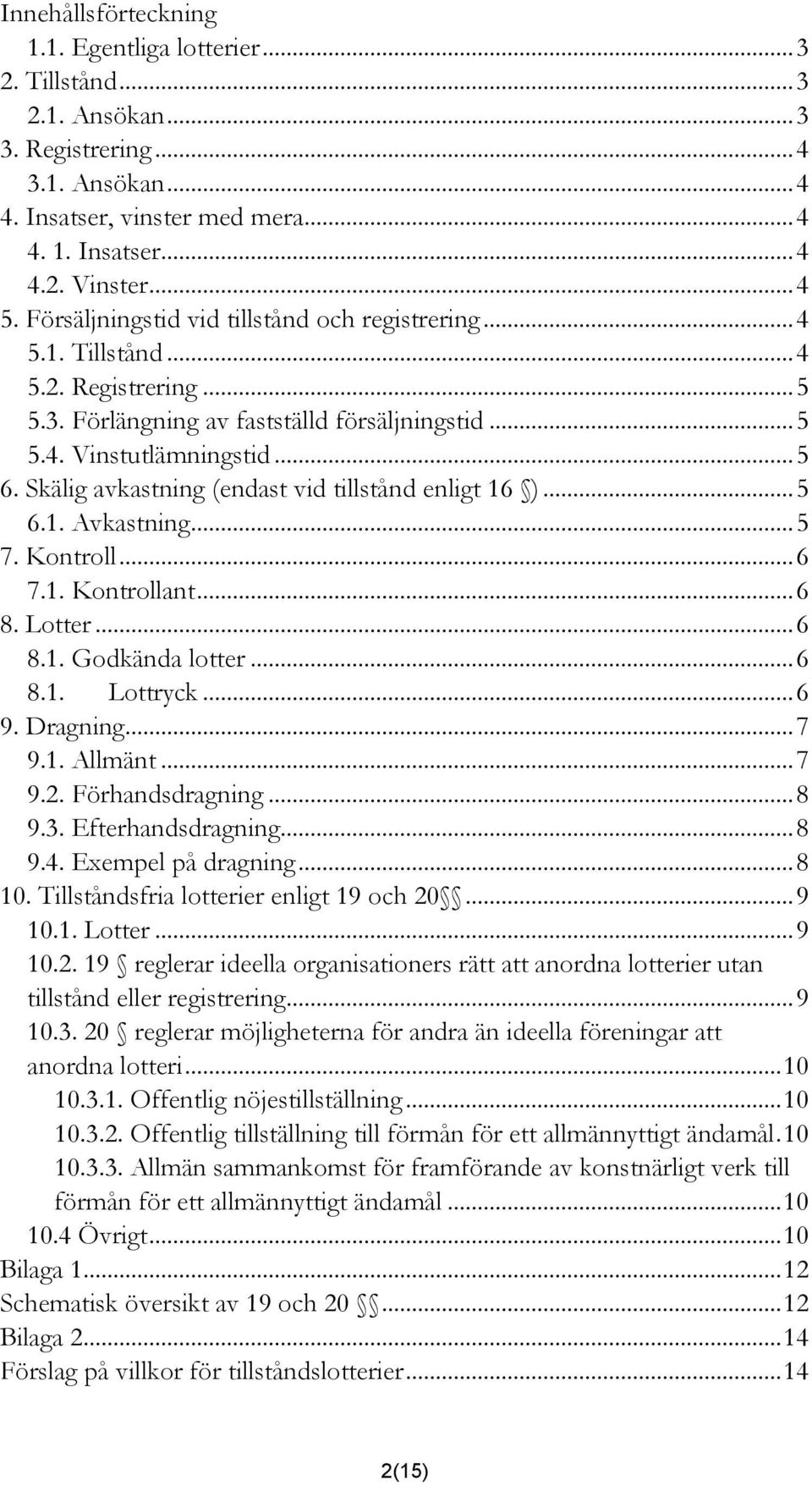 Skälig avkastning (endast vid tillstånd enligt 16 )... 5 6.1. Avkastning... 5 7. Kontroll... 6 7.1. Kontrollant... 6 8. Lotter... 6 8.1. Godkända lotter... 6 8.1. Lottryck... 6 9. Dragning... 7 9.1. Allmänt.