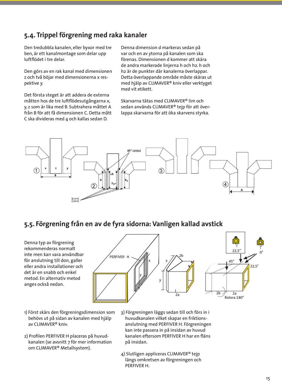 Subtrahera måttet från för att få dimensionen C. Detta mått C ska divideras med 4 och kallas sedan D. Denna dimension d markeras sedan på var och en av ytorna på kanalen som ska förenas.