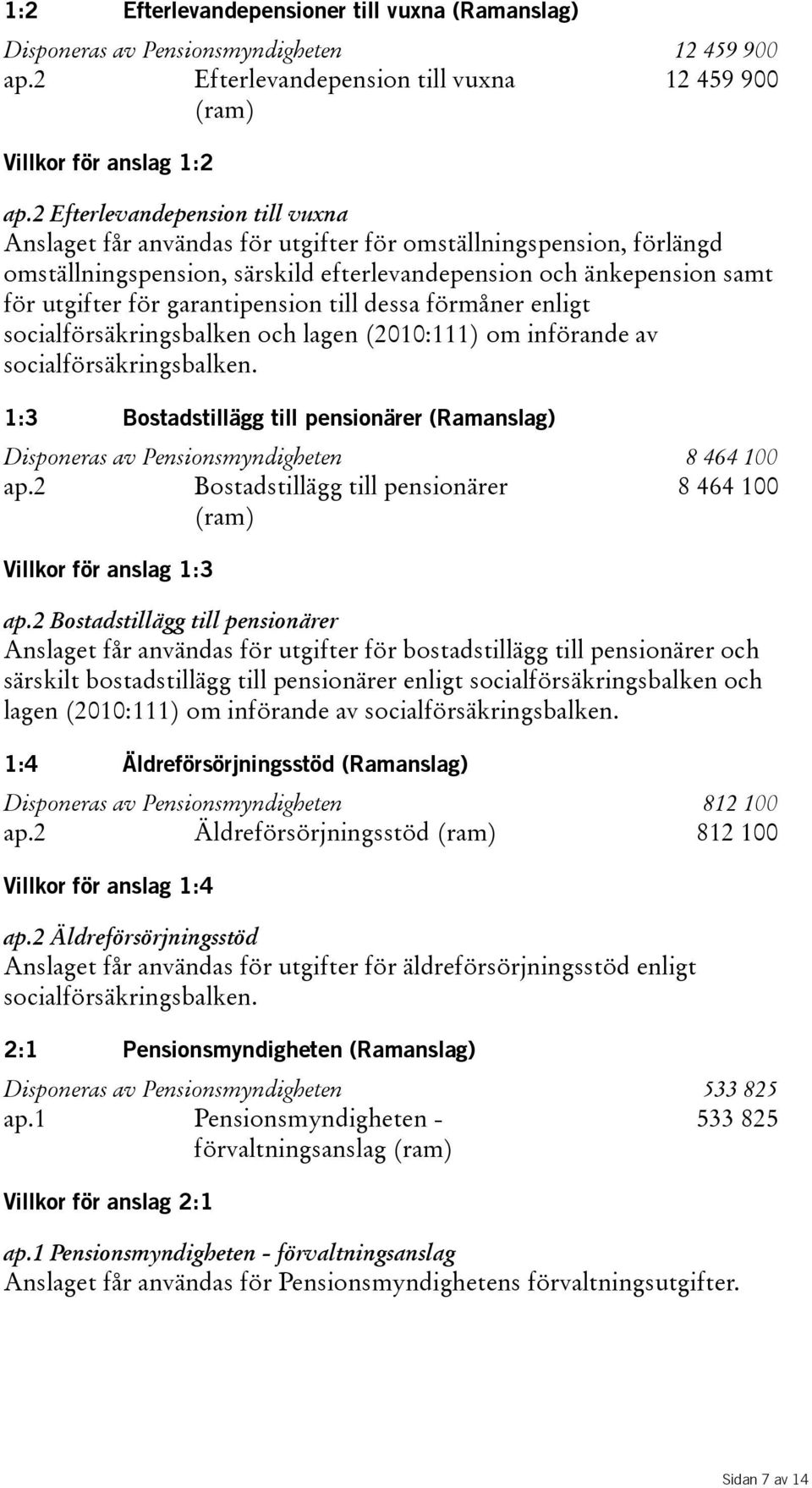 garantipension till dessa förmåner enligt socialförsäkringsbalken och lagen(2010:111) om införande av socialförsäkringsbalken.