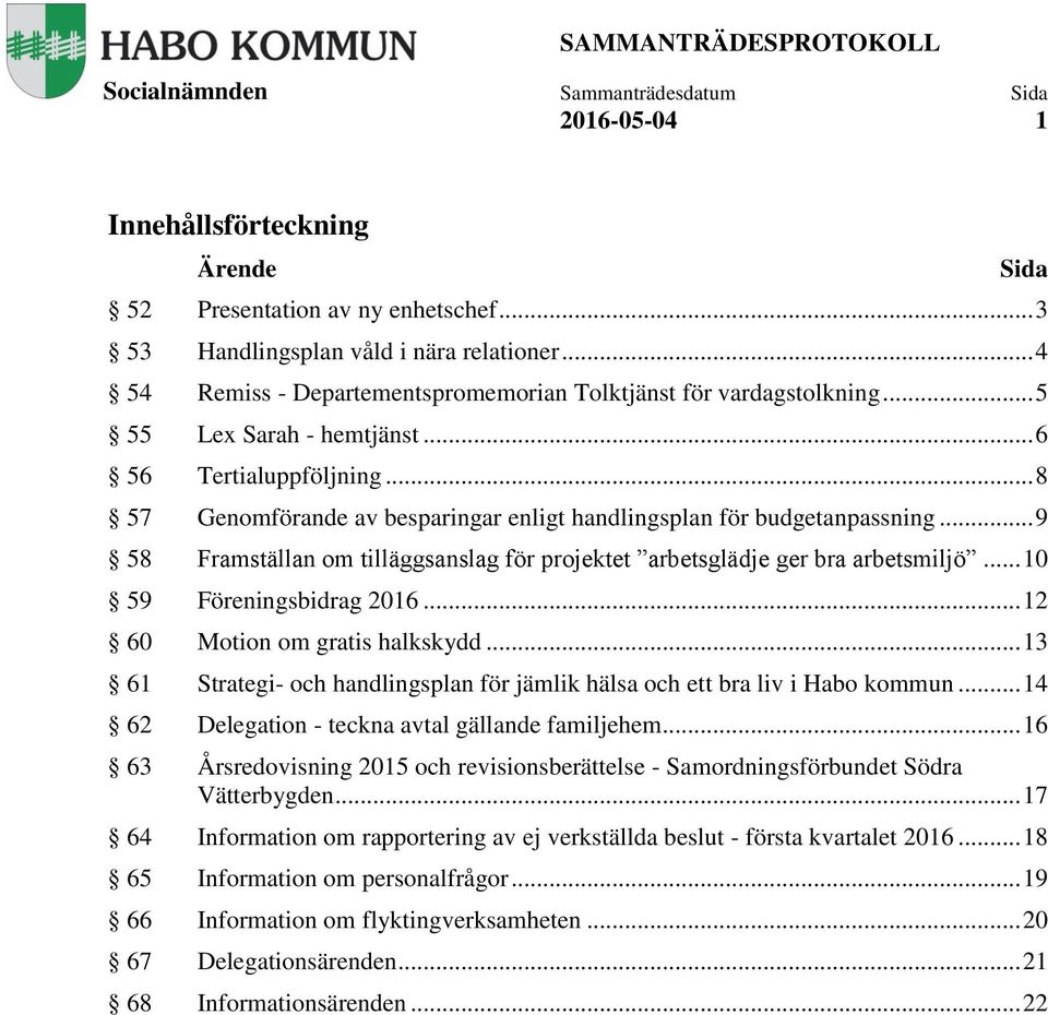 .. 9 58 Framställan om tilläggsanslag för projektet arbetsglädje ger bra arbetsmiljö... 10 59 Föreningsbidrag 2016... 12 60 Motion om gratis halkskydd.