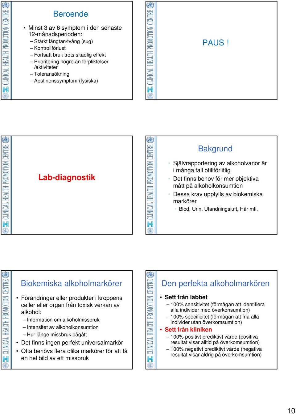 Bakgrund Lab-diagnostik Självrapportering av alkoholvanor är i många fall otillförlitlig Det finns behov för mer objektiva mått på alkoholkonsumtion Dessa krav uppfylls av biokemiska markörer Blod,