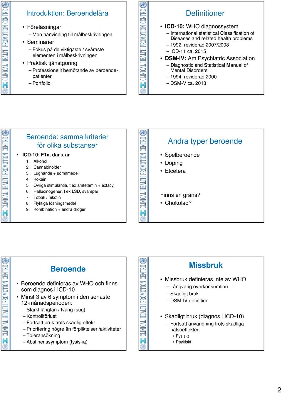 2015 DSM-IV: Am Psychiatric Association Diagnostic and Statistical Manual of Mental Disorders 1994, reviderad 2000 DSM-V ca.