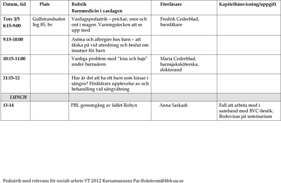 beslut om insatser för barn 10:15-11:00 Vanliga problem med kiss och bajs under barnaåren 11:15-12 Hur är det att ha ett barn som kissar i sängen?