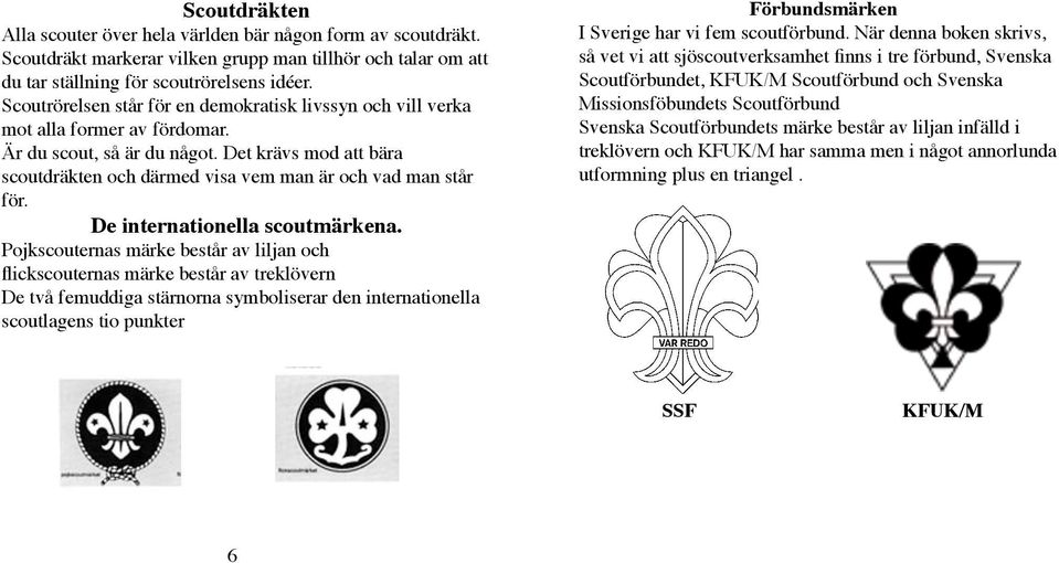 Det krävs mod att bära scoutdräkten och därmed visa vem man är och vad man står för. De internationella scoutmärkena.