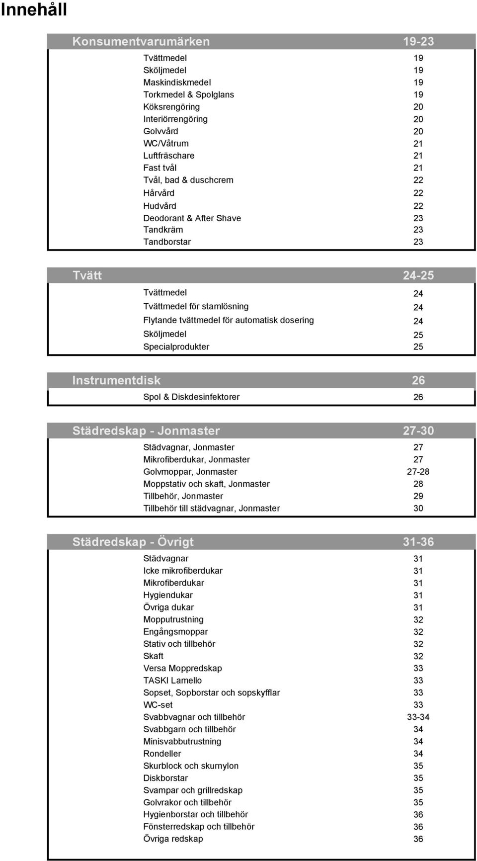 dosering 24 Sköljmedel 25 Specialprodukter 25 Instrumentdisk 26 Spol & Diskdesinfektorer 26 Städredskap - Jonmaster 27-30 Städvagnar, Jonmaster 27 Mikrofiberdukar, Jonmaster 27 Golvmoppar, Jonmaster