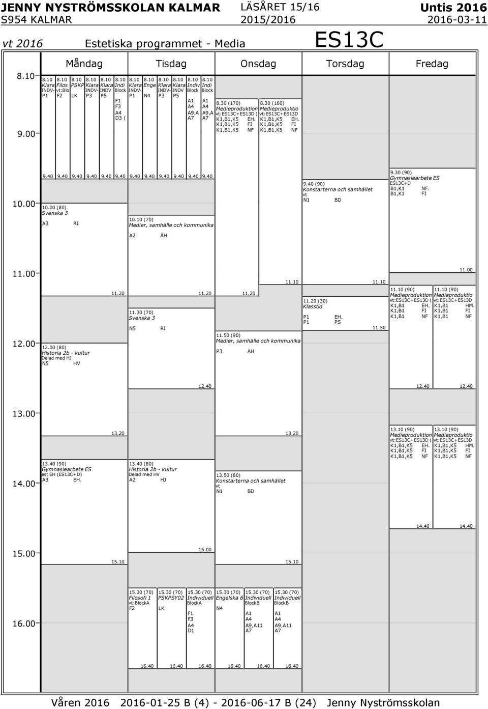 0 (70) Medier, samhälle och kommunika (90) Konstarterna och samhället N BD (90) Gymnasiearbete ES ES3C+D B,K NF. B,K FI A2 Ä (80) istoria 2b - kultur Delad med J V (70) Svenska 3 RI.