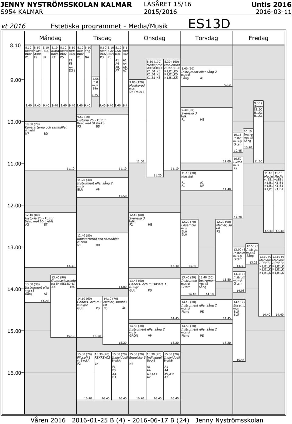 40 (30) Instrument eller sång 2 mus så Sång AJ 9.0 (70) Konstarterna och samhället :helkl N7 BD 9.50 (80) istoria 2b - kultur Delad med (helkl) BD 9.4 (80) Svenska 3 helkl E 0.