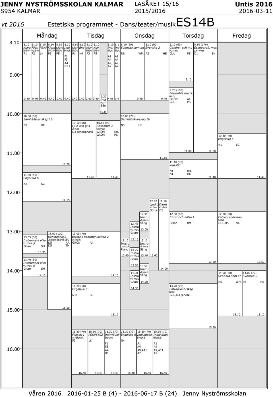 GUL PS (80) Samhällskunskap b N9 E 0.0 (90) Ljud och ljus :tea D3 (energihanj 0.0 0.0 (90) Ensemble 2 :mus GRÖN GRÖN S. PS (70) Samhällskunskap b E 0.