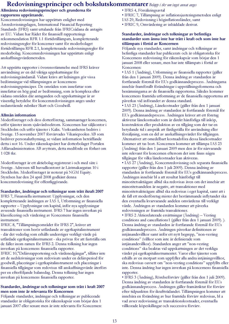 Vidare har Rådet för finansiell rapporterings rekommendation RFR 1.1 förtidstillämpats, kompletterande redovisningsregler för koncerner samt för moderbolaget förtidstillämpa RFR 2.