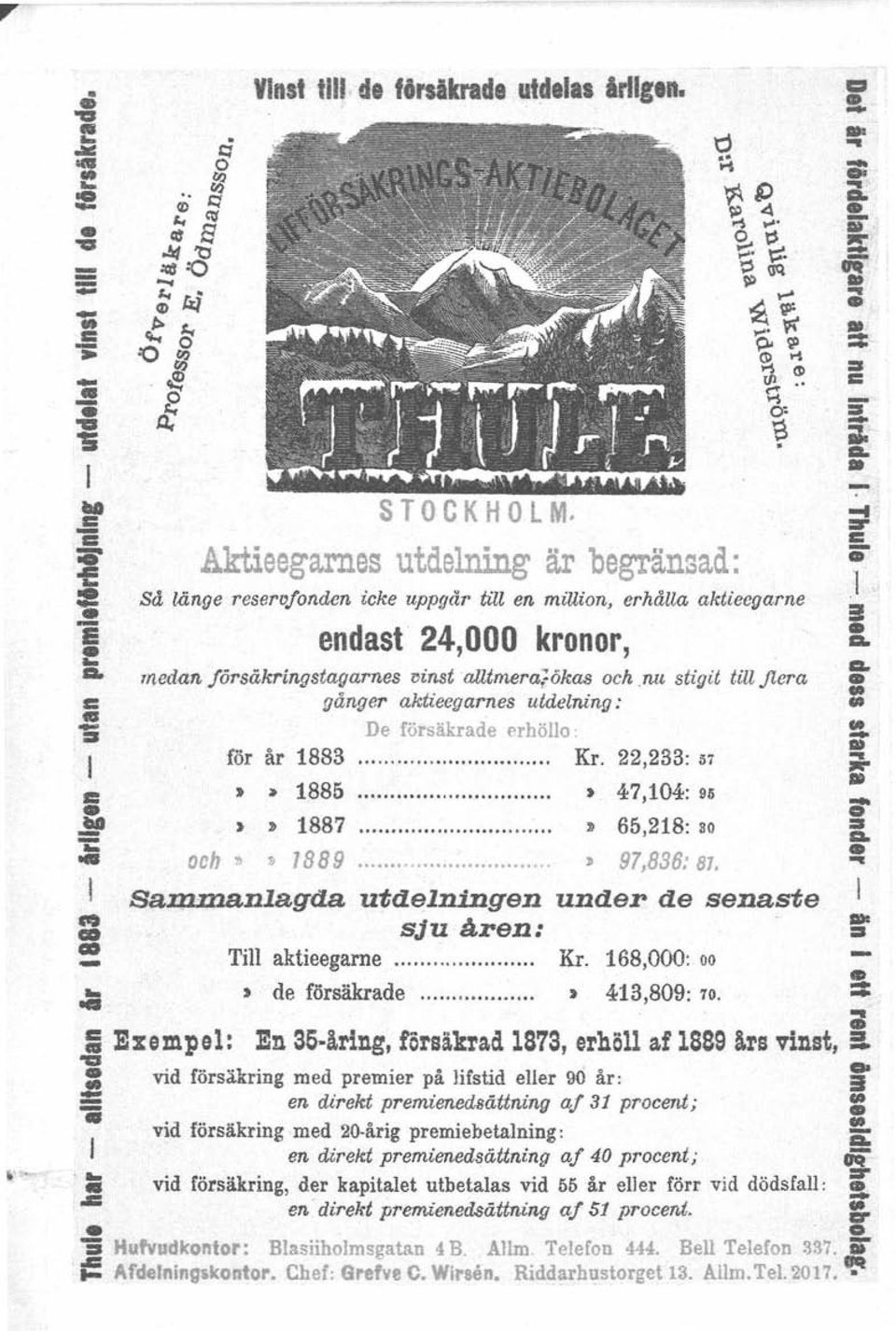 akiieeqarnes utdelning: De försäkrade erhöllo : rör år 1883 Kr. 22,233: 57» ;o 1885»47,104: 95» :t 1887»65,218: 30 och 1'> 1J 1889» 97,836: 87. Sammanlagda.