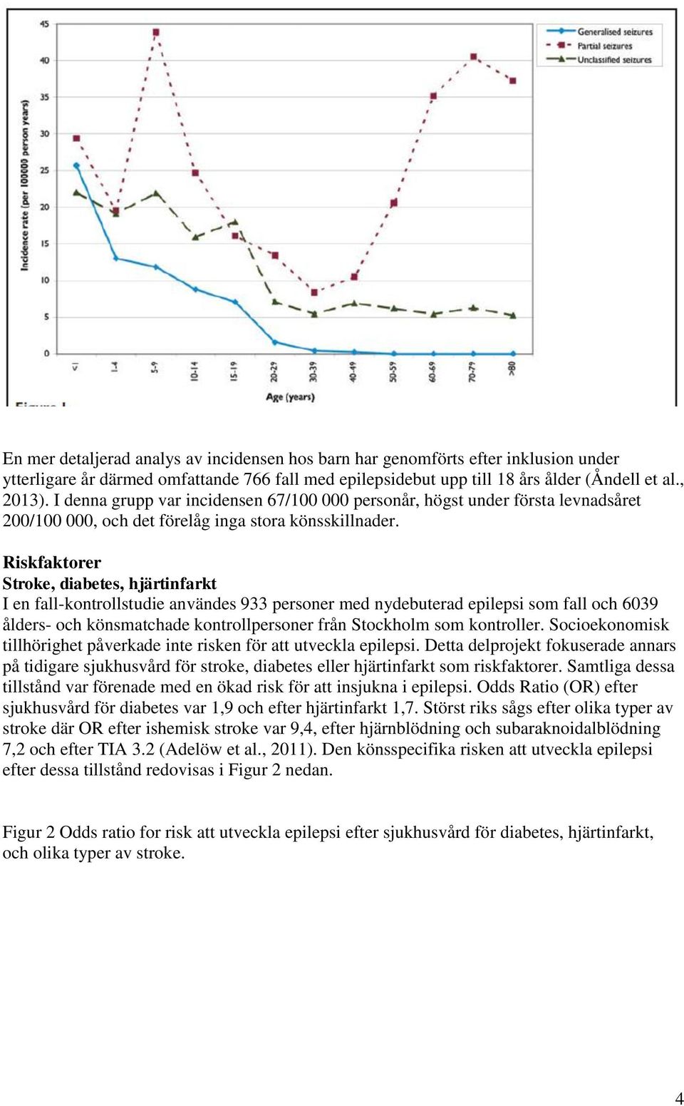 Riskfaktorer Stroke, diabetes, hjärtinfarkt I en fall-kontrollstudie användes 933 personer med nydebuterad epilepsi som fall och 6039 ålders- och könsmatchade kontrollpersoner från Stockholm som