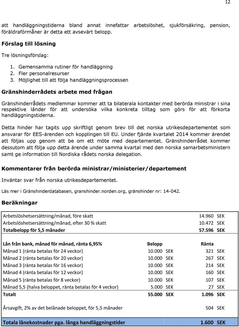 Möjlighet till att följa handläggningsprocessen Gränshinderrådets arbete med frågan Gränshinderrådets medlemmar kommer att ta bilaterala kontakter med berörda ministrar i sina respektive länder för