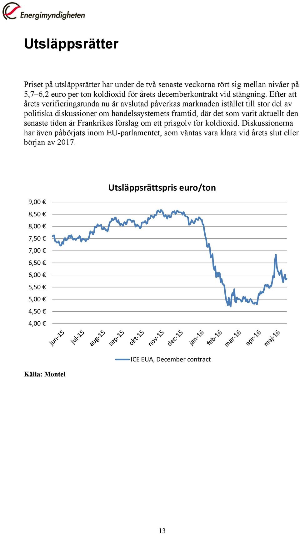 Efter att årets verifieringsrunda nu är avslutad påverkas marknaden istället till stor del av politiska diskussioner om handelssystemets framtid, där det som varit