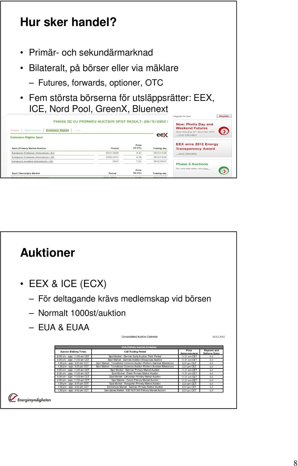 Futures, forwards, optioner, OTC Fem största börserna för utsläppsrätter: