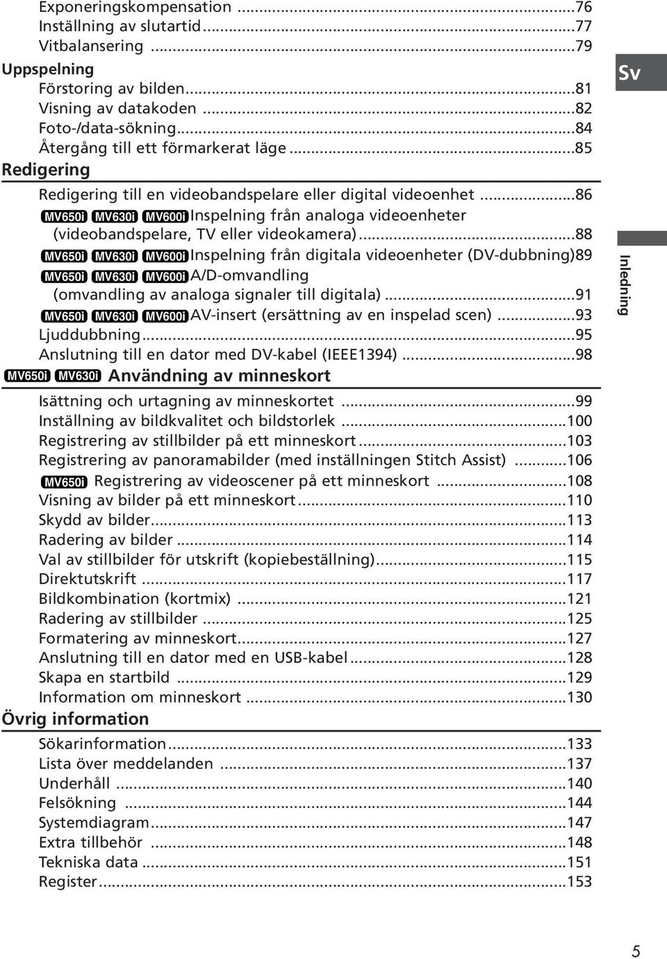 ..88 MV650i MV630i MV600i Inspelning från digitala videoenheter (DV-dubbning)89 MV650i MV630i MV600i A/D-omvandling (omvandling av analoga signaler till digitala).