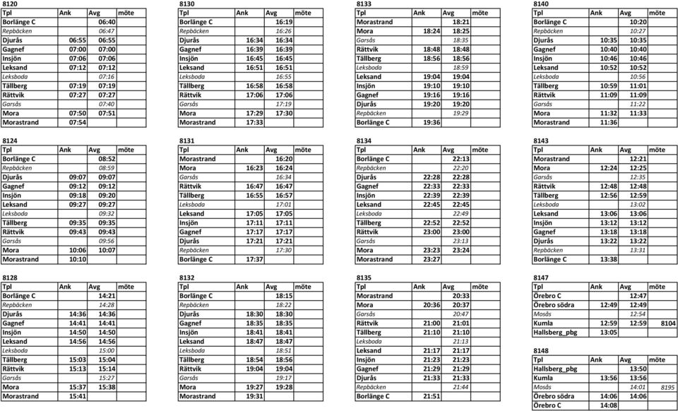 Leksand 16:51 16:51 Leksboda 18:59 Leksand 10:52 10:52 Leksboda 07:16 Leksboda 16:55 Leksand 19:04 19:04 Leksboda 10:56 Tällberg 07:19 07:19 Tällberg 16:58 16:58 Insjön 19:10 19:10 Tällberg 10:59