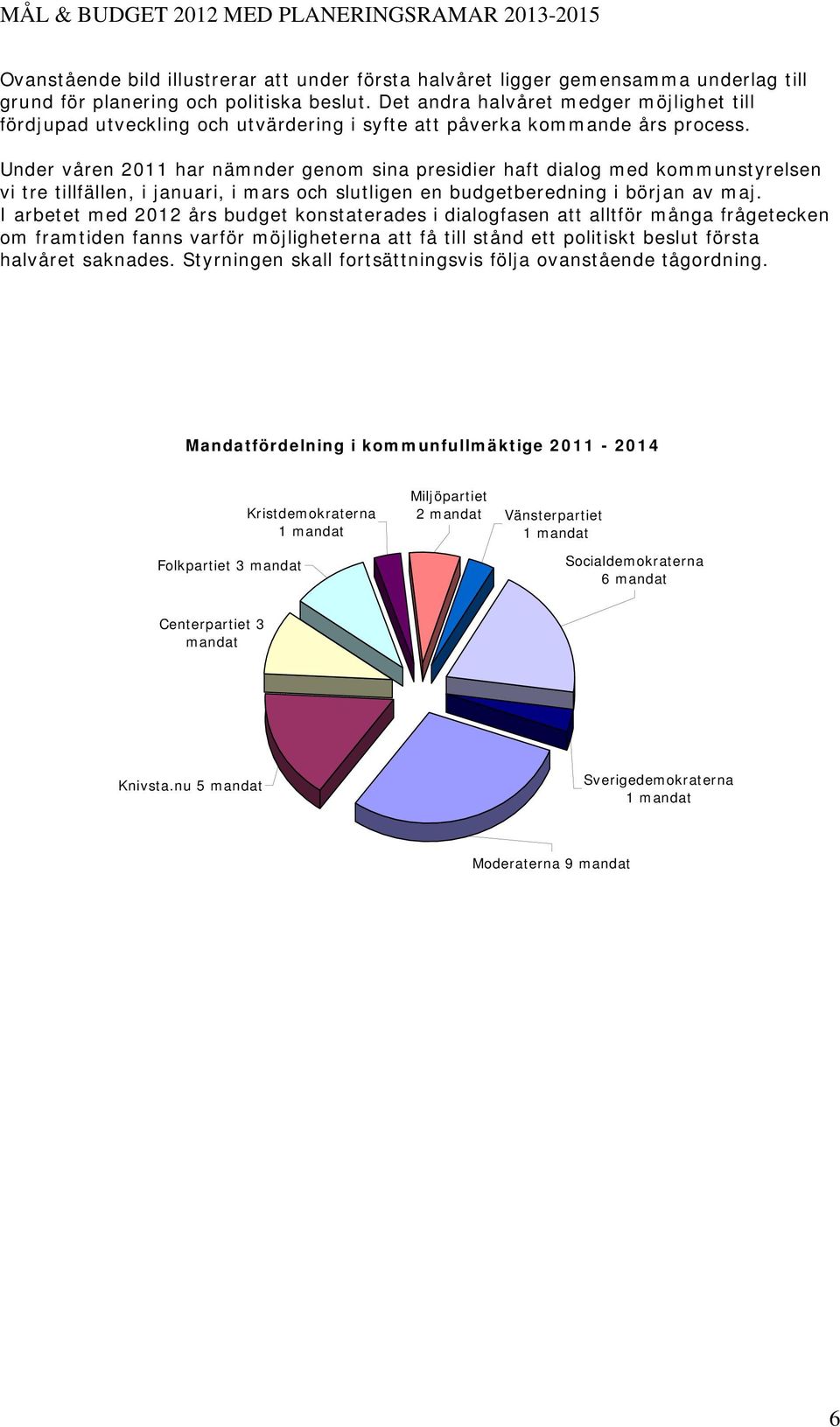 Under våren 2011 har nämnder genom sina presidier haft dialog med kommunstyrelsen vi tre tillfällen, i januari, i mars och slutligen en budgetberedning i början av maj.