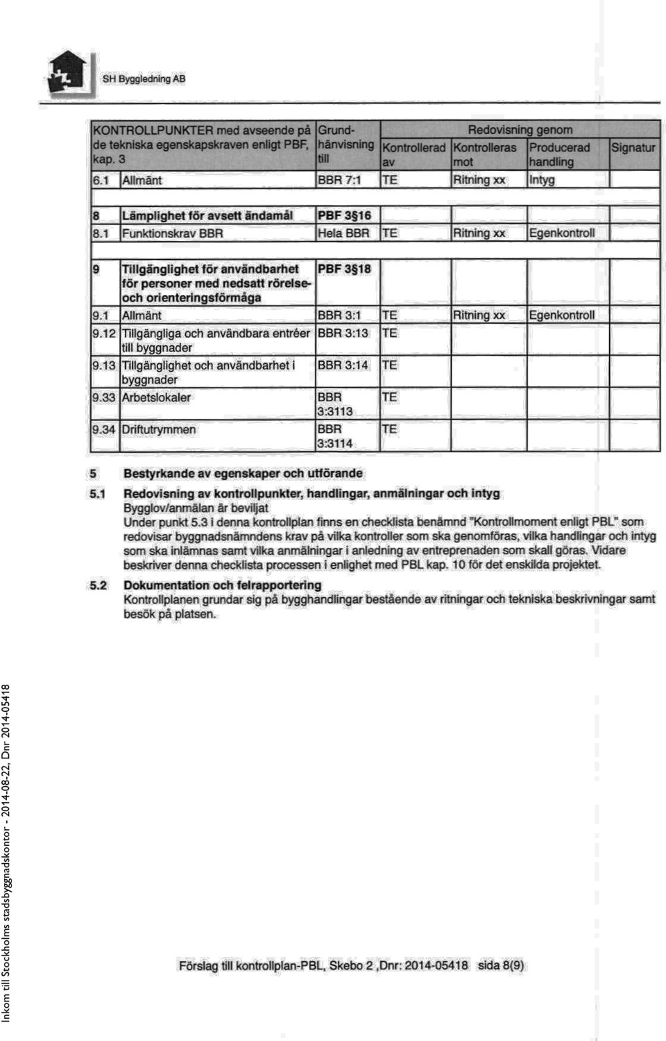 1 Funktionskrav BBR för avsett ändamål PBF 3 16 Hela BBR TE Ritning xxegenkontroll 9Tillgänglighet för användbarhet ör personer med nedsatt rörelseoch onenteringsförmaga 9.1 Allmänt 9.