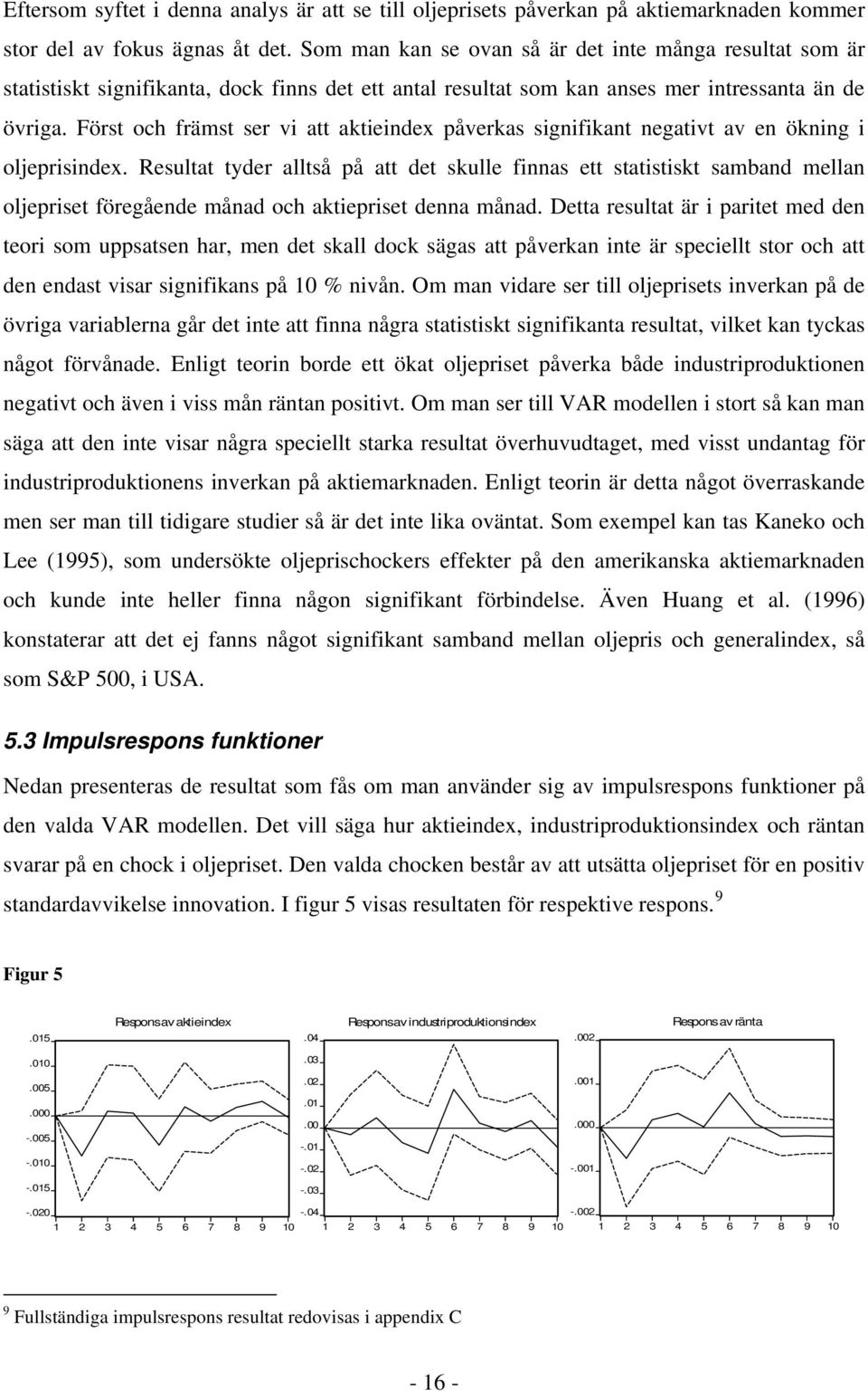 Förs och främs ser vi a akieindex påverkas signifikan negaiv av en ökning i oljeprisindex.