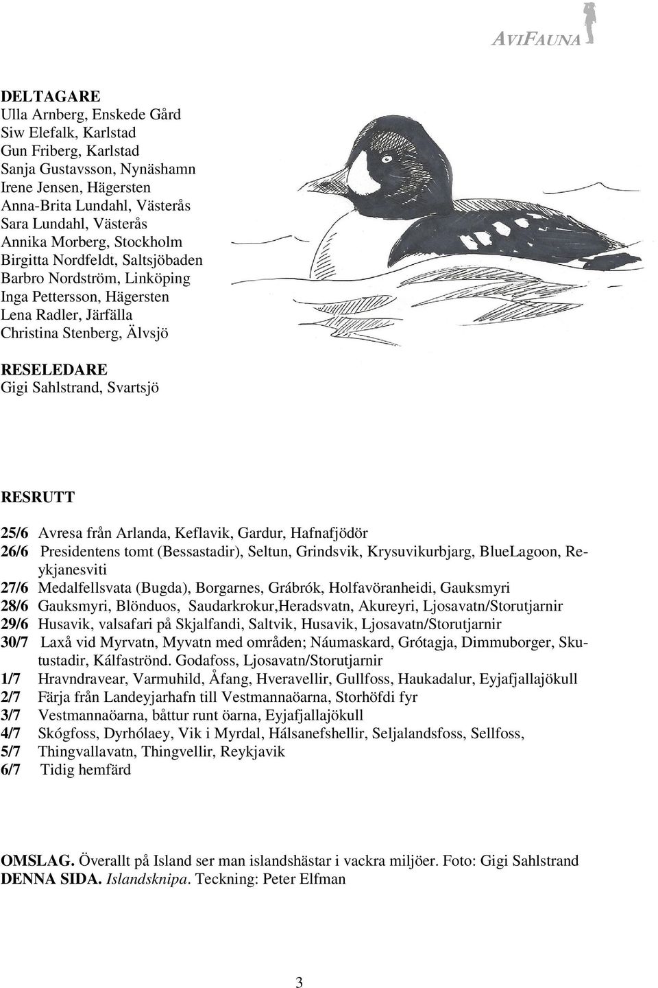 RESRUTT 25/6 Avresa från Arlanda, Keflavik, Gardur, Hafnafjödör 26/6 Presidentens tomt (Bessastadir), Seltun, Grindsvik, Krysuvikurbjarg, BlueLagoon, Reykjanesviti 27/6 Medalfellsvata (Bugda),