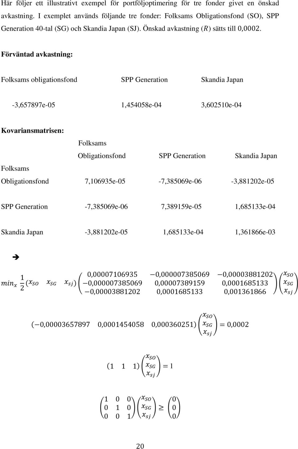 Förväntad avkastning: Folksams obligationsfond SPP Generation Skandia Japan -3,657897e-05 1,454058e-04 3,602510e-04 Kovariansmatrisen: Folksams Obligationsfond SPP Generation Skandia Japan Folksams